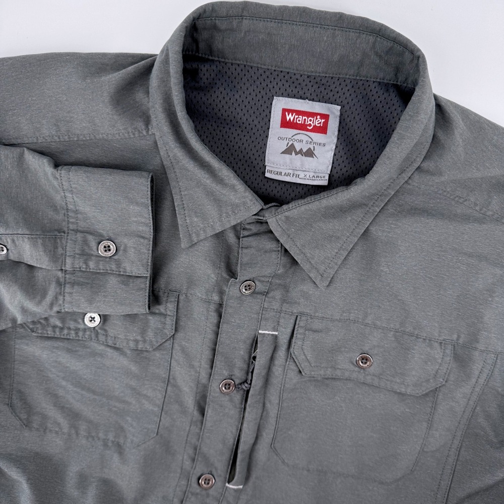 Wrangler Outdoor Series Shirt Mens XL Gray Long Sleeve Roll Tab Utility Hiking